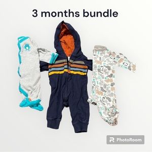 EUC 3 months 3 Item Boys Footie Pajama & Zip Outfit Bundle